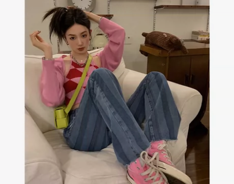 转卖区区欧阳【穿上即上镜】提花条纹水洗喇叭...