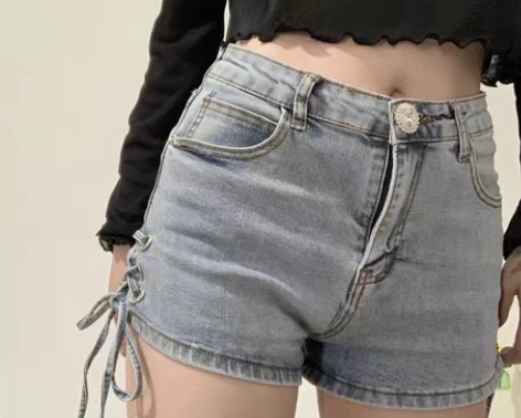 四元限时秒！网红ins高腰显瘦系带牛仔短裤...