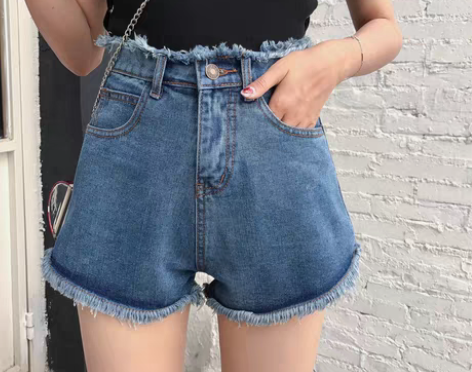 转卖韩范个性高腰显瘦磨毛流苏边牛仔短裤女夏...