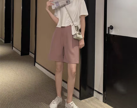 转卖五分短裤女夏宽松直筒港味高腰西装阔腿中...