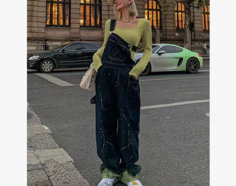 转卖24h Vibing 背带牛仔裤女美式...