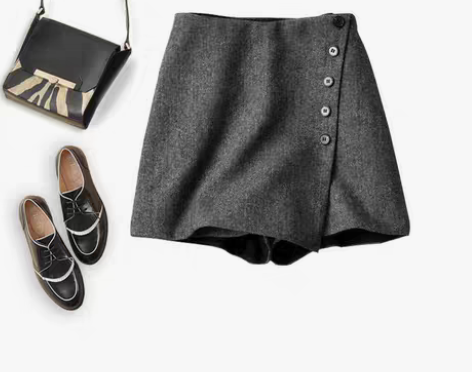 转卖修饰腿型提气质分层式剪裁人字纹高腰羊毛...