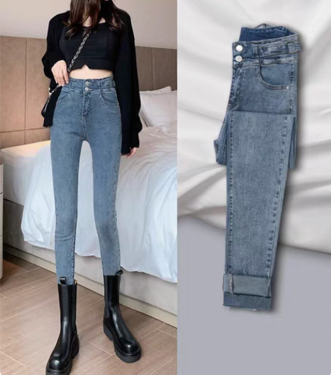 包邮加绒小脚牛仔裤女秋冬2022年新款高腰...