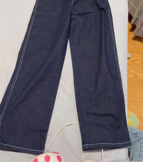 包邮蓝色牛仔裤阔腿裤 全新 买就随机送一条...