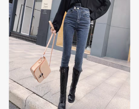 转卖高腰牛仔裤女2021秋冬新款修身显瘦显...