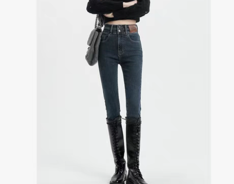 转卖复古蓝高腰牛仔裤女紧身弹力秋冬2022...