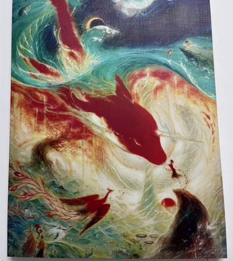 《大鱼海棠》的墙壁带木框挂画。北欧风格，喷...