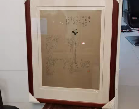 两幅彭连熙的人物刺绣画。60+78厘米。木...