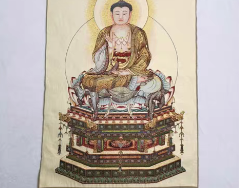 包邮织锦刺绣画 唐卡机绣 南无本师释迦牟尼...