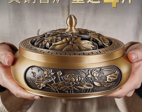 转卖纯铜超大号香炉家用室内莲花熏香蚊香炉特...
