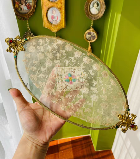 1920年代西洋古董彩宝铜鎏金掐丝椭圆蕾丝...