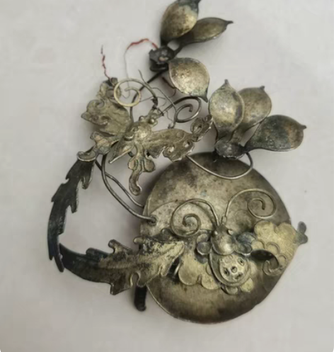 包邮以前古代衣服或帽子上的帽饰 银鎏金 掐...