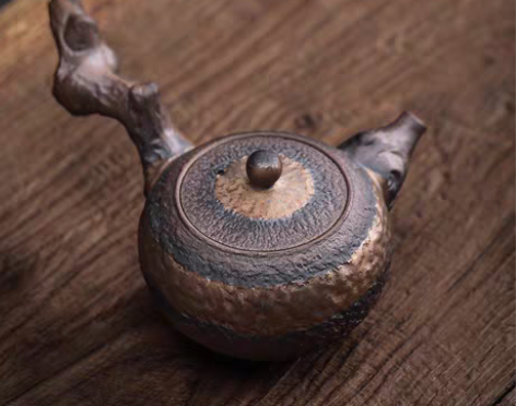 包邮枯木侧把壶 新中式粗陶手工复古陶瓷功夫...