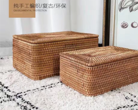 藤编收纳筐编织收纳篮茶几桌面杂物框竹编零食...