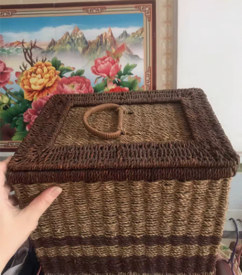 包邮自家编织工艺品，打开上盖可装东西，40...