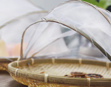 转卖竹编筐防虫食品篮收纳篮带护网晾晒篮圆盘...