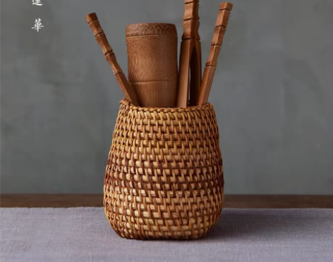 转卖老秋藤制藤编茶筒茶具篓盒 老藤笔筒 越...