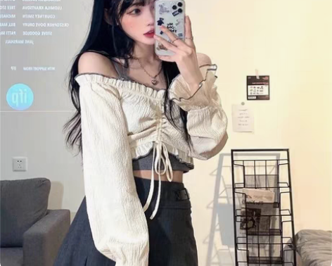 夏季小清晰甜美两件套短款抽绳短袖法式小众设...