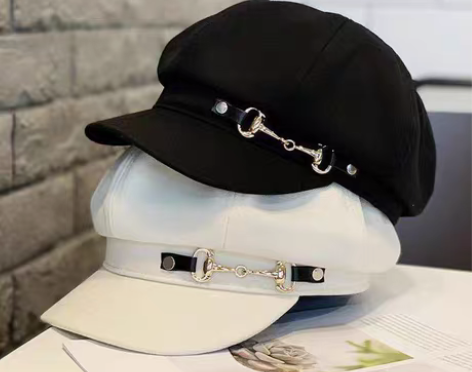 包邮帽子女秋冬贝雷帽 大头围黑白色鸭舌八角...