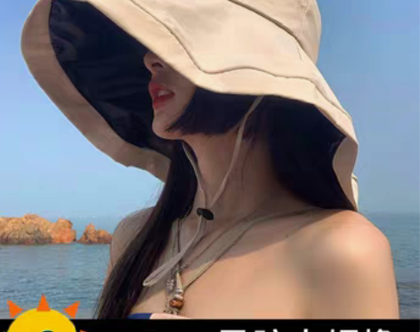 转卖黑胶渔夫帽女夏超大檐防晒遮阳帽户外百搭...