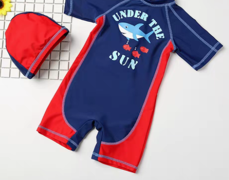 转卖儿童泳衣男童中大童连体速干游泳衣宝宝男...