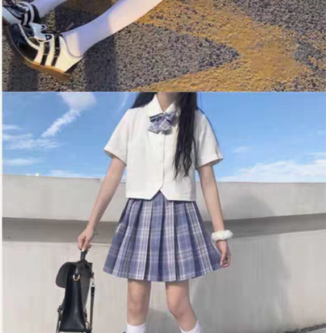 jk制服裙正版学院风格子裙百褶裙基础海军领...