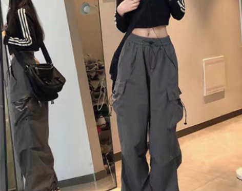 转卖美式复古嘻哈hiphop直筒抽绳工装裤...