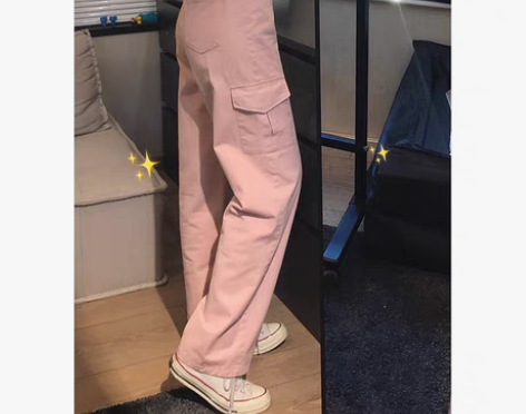 转卖王少女的店铺 粉色工装裤 阔腿休闲显瘦...