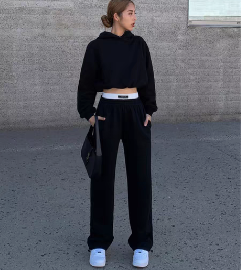 转卖NEVA HU 灰色阔腿加绒运动休闲裤...