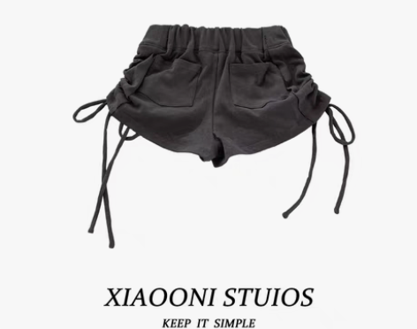 转卖小欧尼高腰抽绳短裤女春夏修身显瘦热裤运...