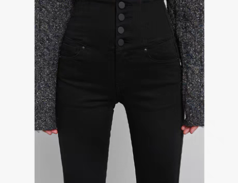 转卖【焕新价】黑色牛仔裤女高腰加绒小脚裤2...