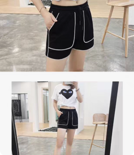 包邮夏季阔腿短裤女宽松白条休闲跑步 2xl...