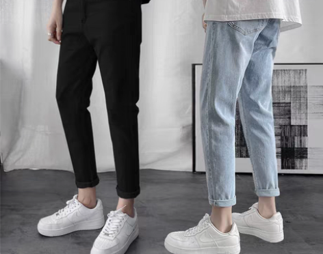 转卖2023春季浅色牛仔裤男潮牌黑色修身小...