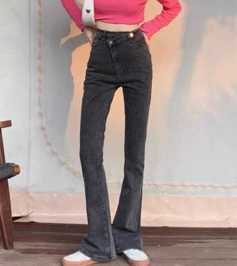 ZNZW设计感灰色微喇牛仔裤女夏季薄款20...
