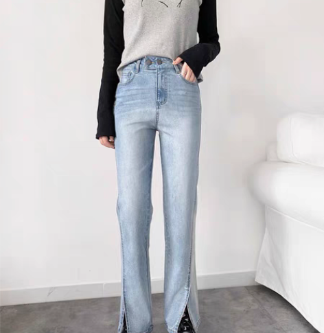 包邮郑菲菲自制【拉腿神器】浅色复古高腰显瘦...