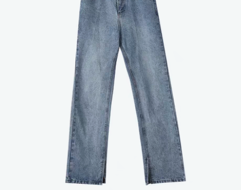 转卖高腰直筒开叉牛仔裤女2021年春季新款...