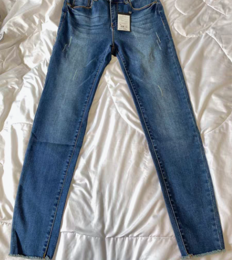 包邮美特斯邦威美邦中蓝色修身弹力小脚牛仔裤...