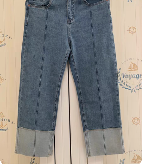 烟管裤女全新牛仔蓝色L码穿到125斤 裤子...