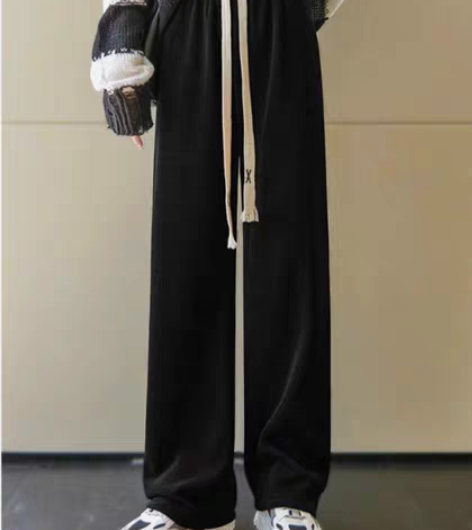 包邮黑色加绒加厚雪尼尔阔腿裤 黑色 买回来...