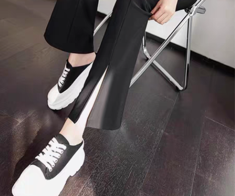 科幻 可交换黑色开叉西装裤女秋冬加绒加厚阔...