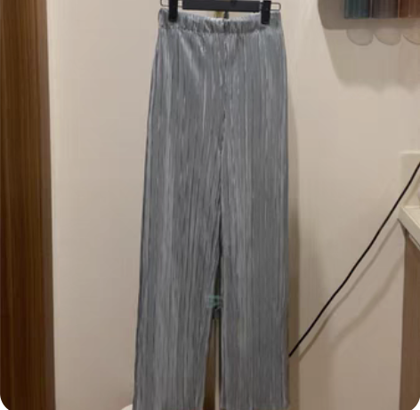 包邮褶皱垂感高腰阔腿裤,腰里面松紧折到了,...