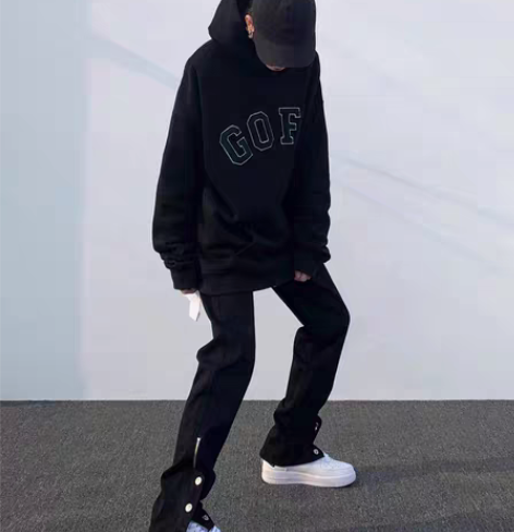 GOFB原创高街黑色排扣牛仔裤潮牌工装设计...