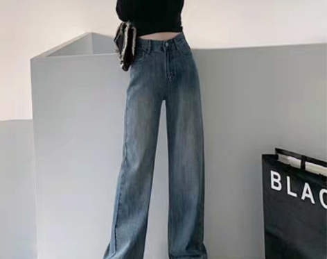 转卖小米熊高腰阔腿牛仔裤女2022年春秋新...