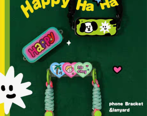 转卖和风猫饭爱心手机背夹挂绳可斜挎背带挂脖...