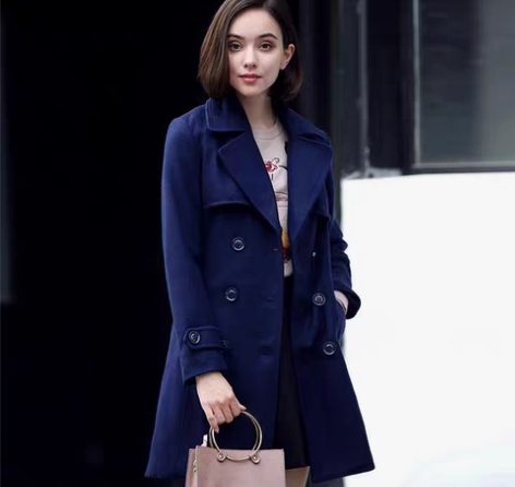 简朵女装,冬季新品百搭双排扣外套,含羊毛成...