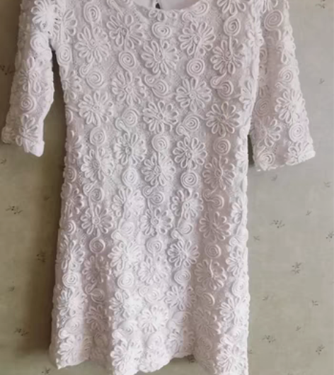 包邮L码修身米色立体花连衣裙 尺寸细节如图...