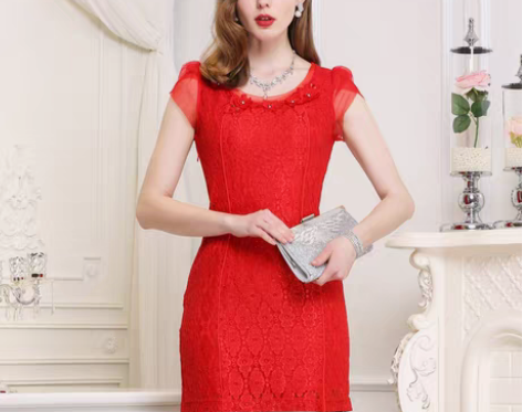 转卖木帛2016夏蕾丝连衣裙 短袖修身镶钻...