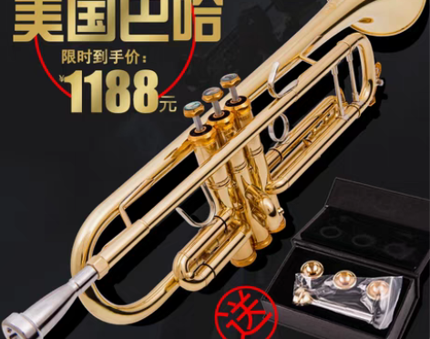 包邮美国原装巴哈小号乐器降B调三音小号初学...