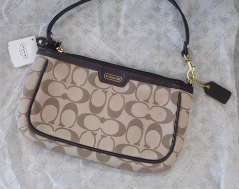 包邮COACH女士老花帆布麻将包/手拿包/...