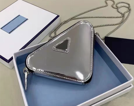 转卖小红书网红mini小包三角链条包银色镜...